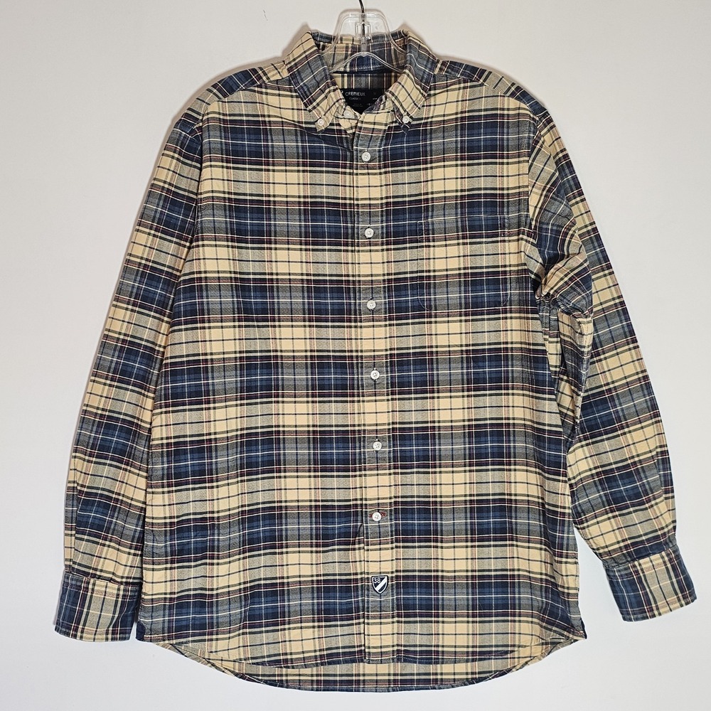 Daniel Cremieux Shirt Mens Medium Blue Yellow Plaid Cotton Button Up Long Sleeve